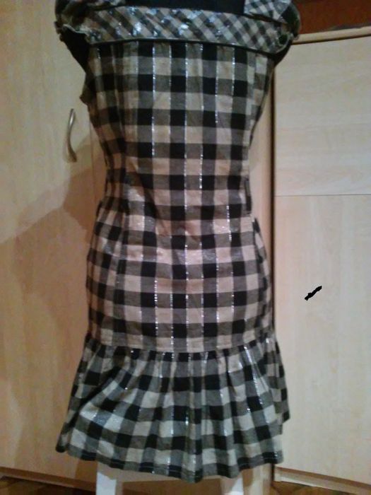 tunika, sukienka w kratkę ze srebrną nitką