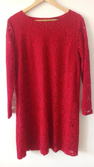 Klasyczna sukienka czerwona koronkowa Mohito basic XL, elegancka, na r