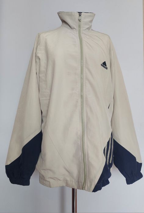 Kurtka bluza Adidas beżowa paski XXL oversize