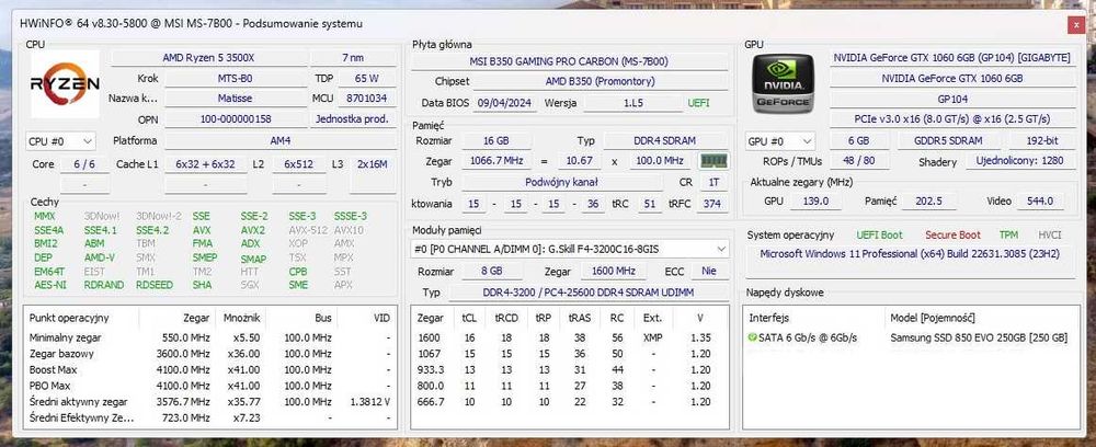 komputer do gier gamingowy Ryzen 5 3500X GeForce GTX  WINDOWS 11 PRO