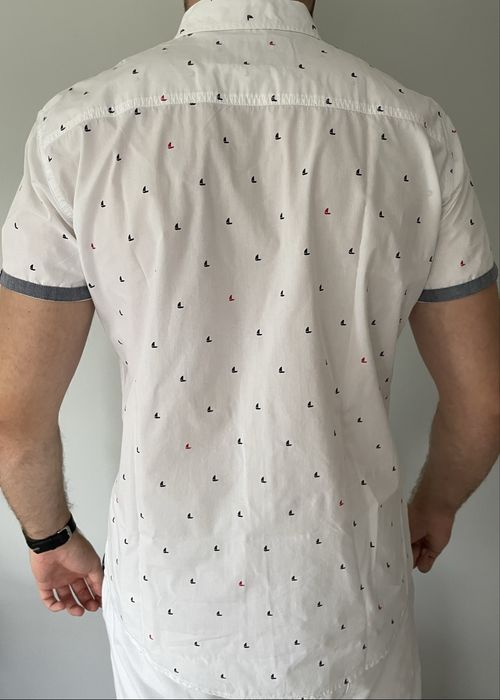 Koszula męska z krótkim rękawem biała w żaglówki Diverse slim fit L 40