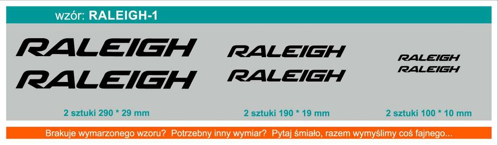 RALEIGH naklejki zastępcze na rower komplet 6 sztuk