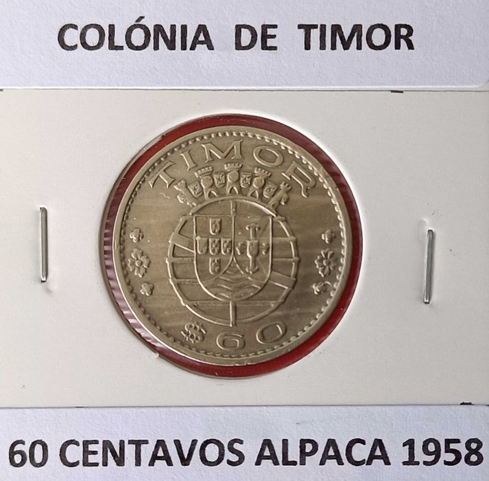 60 Centavos 1958 Alpaca circulada na ex colónia de Timor Leste