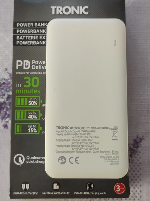 Повербанк 20000 мАч для роутера телефону планшета TRONIC Німечина