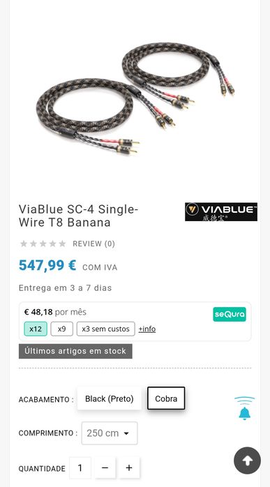 Cabos de coluna Viablue SC-4 2,5mts