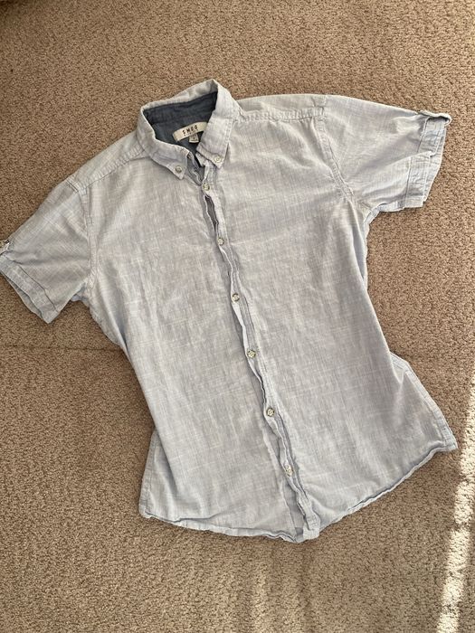Blekitna koszula krotki rekaw meska mlodziezowa smog bawelna s/35 slim