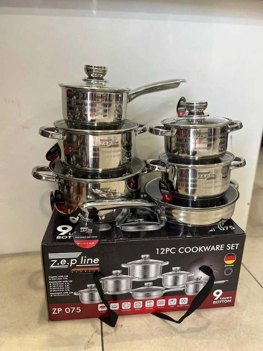 КаструлІ  із нержавіючої сталі Zepline 12,14, 18 предметів
