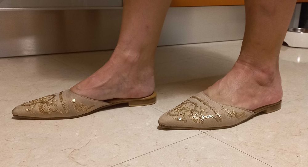 Beige Flat Formal Sandals, Size 36