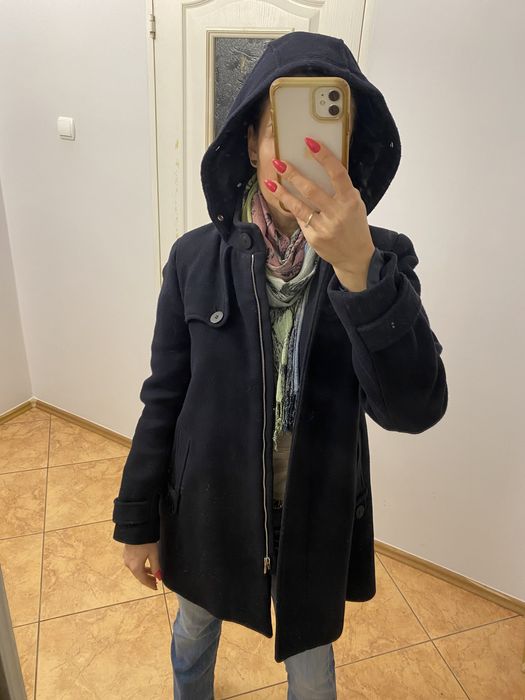 Zara Basic płaszczyk płaszcz wełna płaszczyk długa parka z kapturem gr