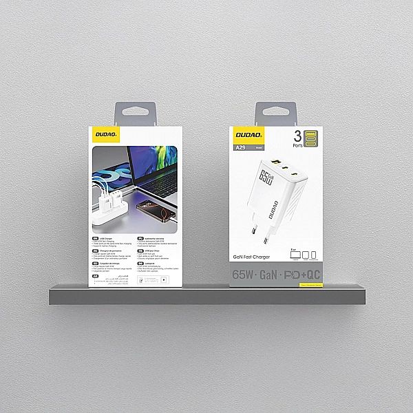 Ładowarka sieciowa Dudao A29/65W GaN 2 x USB-C + 1 x USB-A - biała