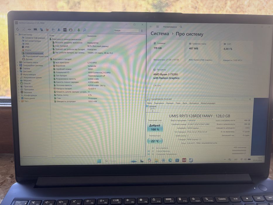Lenovo IdeaPad 1 15amn7 Amd Ryzen 3 7320u Ram 4gb M2 128gb 15.6” FHD