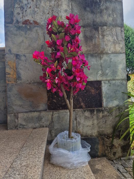 buganvília artificial com flores rosa-choque vibrantes tem aproximadamente 130 cm de altura