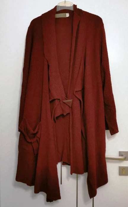 Zuza Bart asymetryczny kardigan burgund bordo 80% wełna
