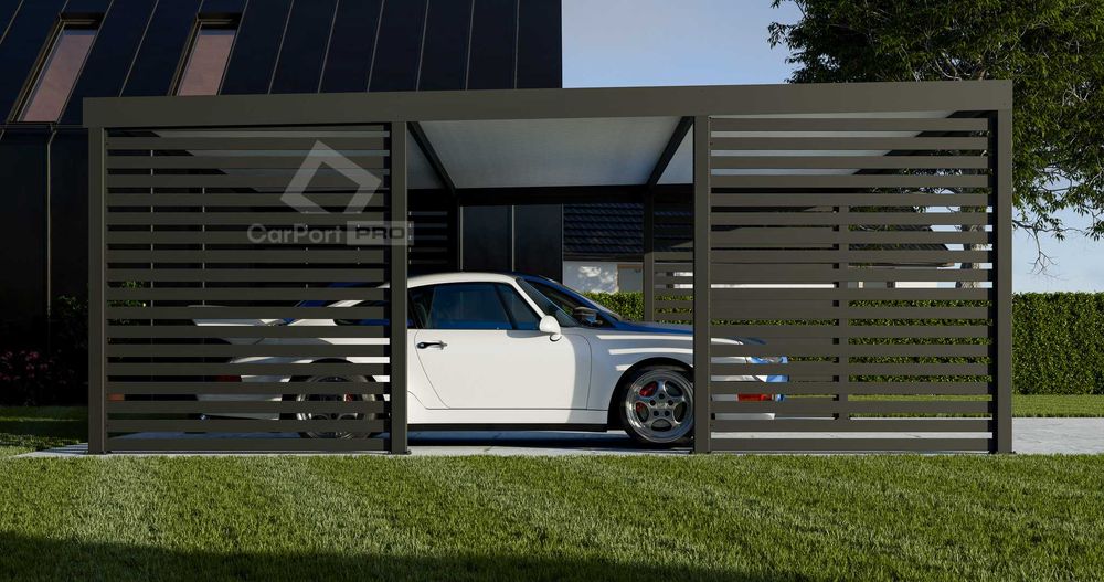 CarPort PREMIUM - wiata samochodowa 6x5,5 - antracyt - zabudowa  CP111