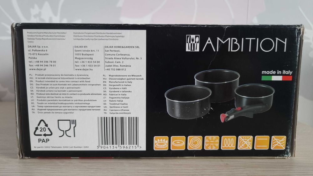Zestaw 3 garnków AMBITION INTELIGENT INDUKCJA 16/18/20 cm bez rączki