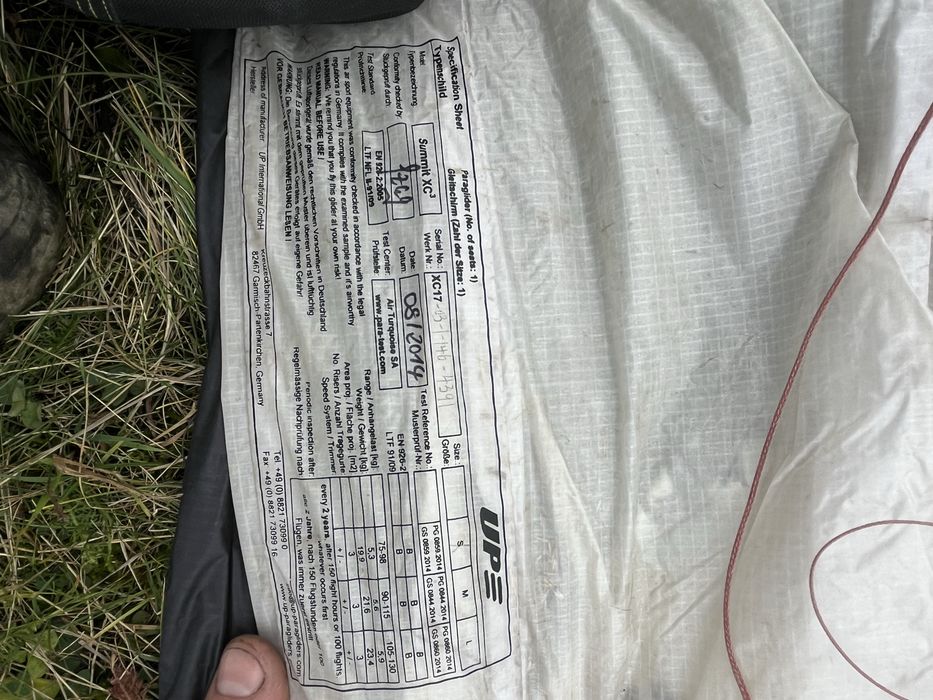 Параплан пароплан UP summit xc3 верх B