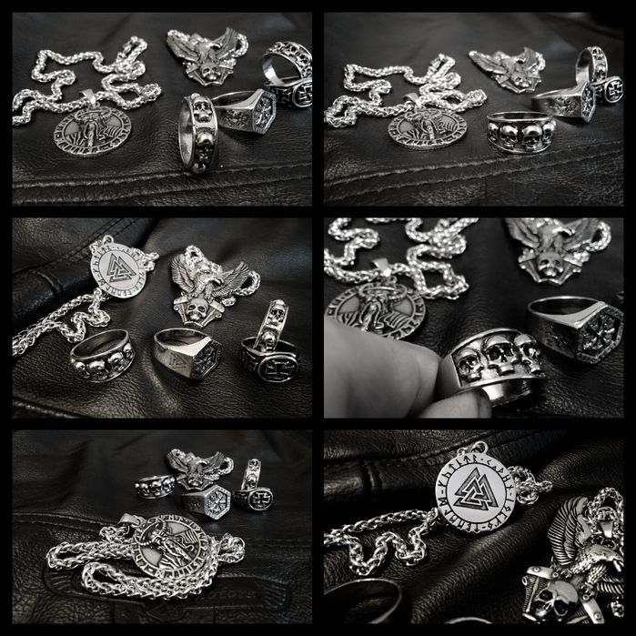 Ozdoby biżuteria stalowa czaszka nordyckie wiking moto chopper runy HD