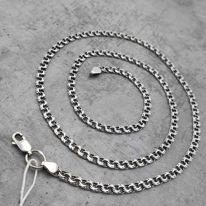 Срібна цепочка Бісмарк. Ширина 3,5 мм. Тонкий ланцюжок на шию. 55 см