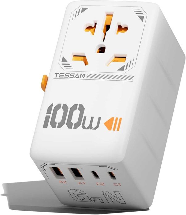 Adapter podróżny TESSAN 100W GaN, USB-C/A (UE, USA, UK)