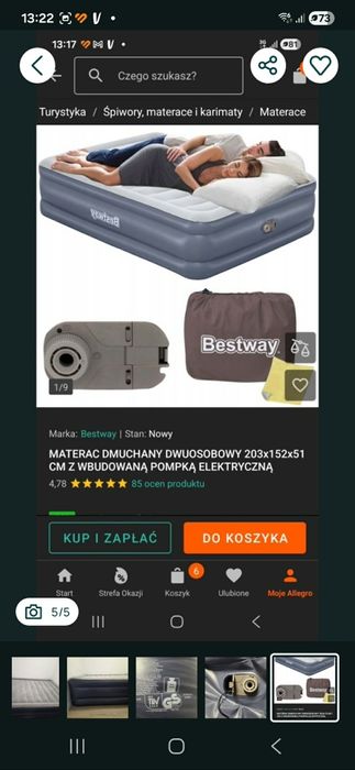 Materac z wbudowaną pompką.