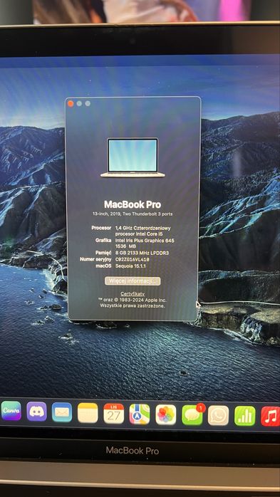 MacBook Pro  125 cykli ładowania[ stan wzorowy ] + myszka magicmouse i przejściówka