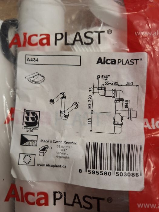 Syfon umywalkowy AlcaPlast A434 G 5/4" + złączka fi 32/40, nowy