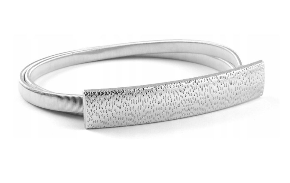 PASEK damski sprężynka ELASTYCZNY  do sukienki srebrny prostokąt