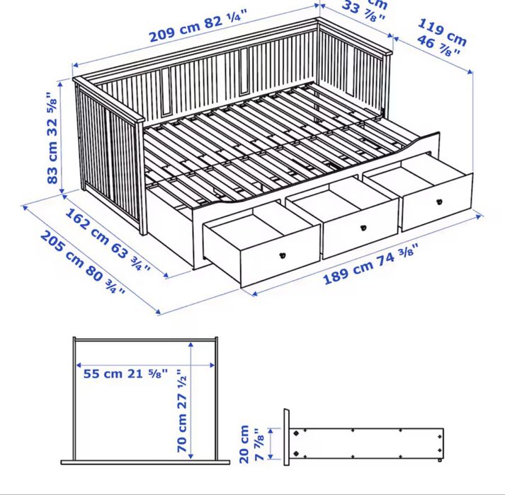 Cama IKEA HEMNES com 3 gavetas + 2 colchões