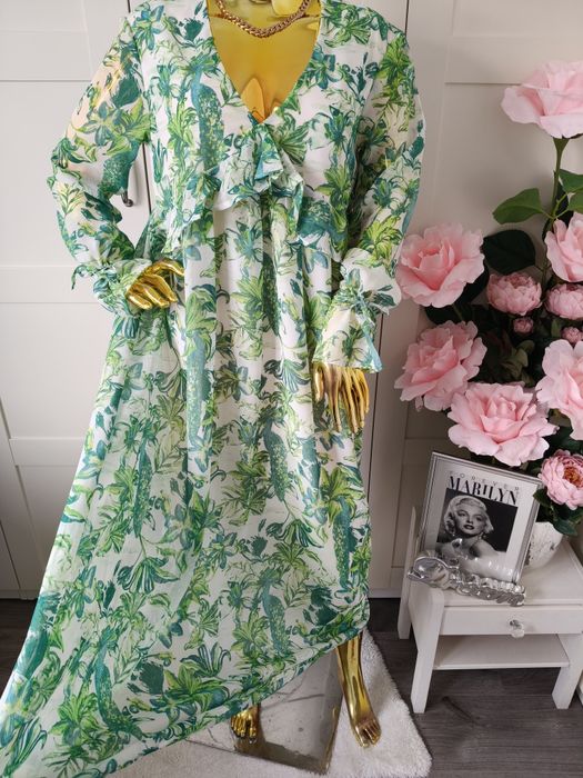 Nowa sukienka szyfonowa z motywem liści Bonprix R.40/42