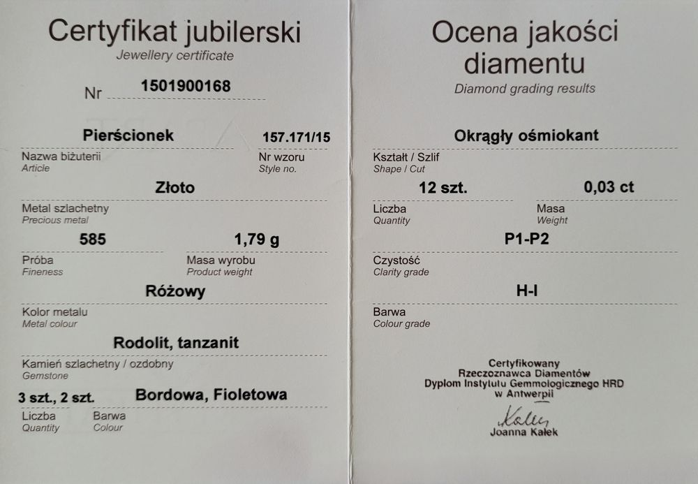 Pierścionek APART diamenty tanzanit  rodolit różowy złoto  próba 585