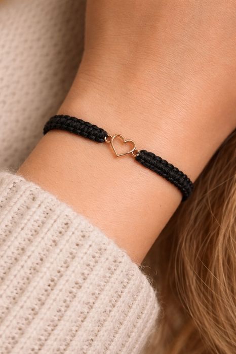 Bransoletka makrama serce złote ręcznie robiona regulowana