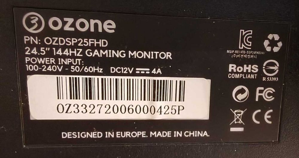 Monitor Gaming Ozone DSP25 24.5" 144Hz Full HD - Excelente Estado
