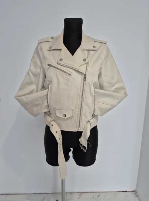 Kremowa ramoneska kurtka skórzana Sinsay