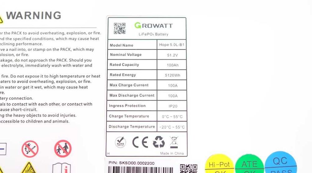 Акумулятор LiFePO4 Growatt HOPE 5.0L-B1 5kW 48V 100Аh
