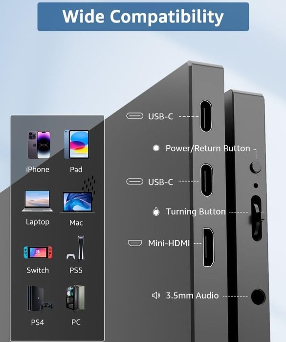 Yodoit PTM15 Przenośny ekran 15,6 cala 1920 × 1080 FHD