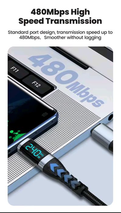 Кабель 240W Type-C to Type-C 2 м USB-C з дисплеєм VAW