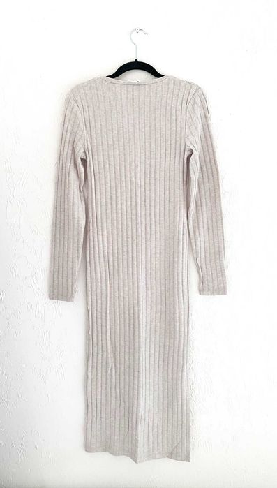 Sukienka z prążkowanej dzianiny beżowa wiskoza S/36