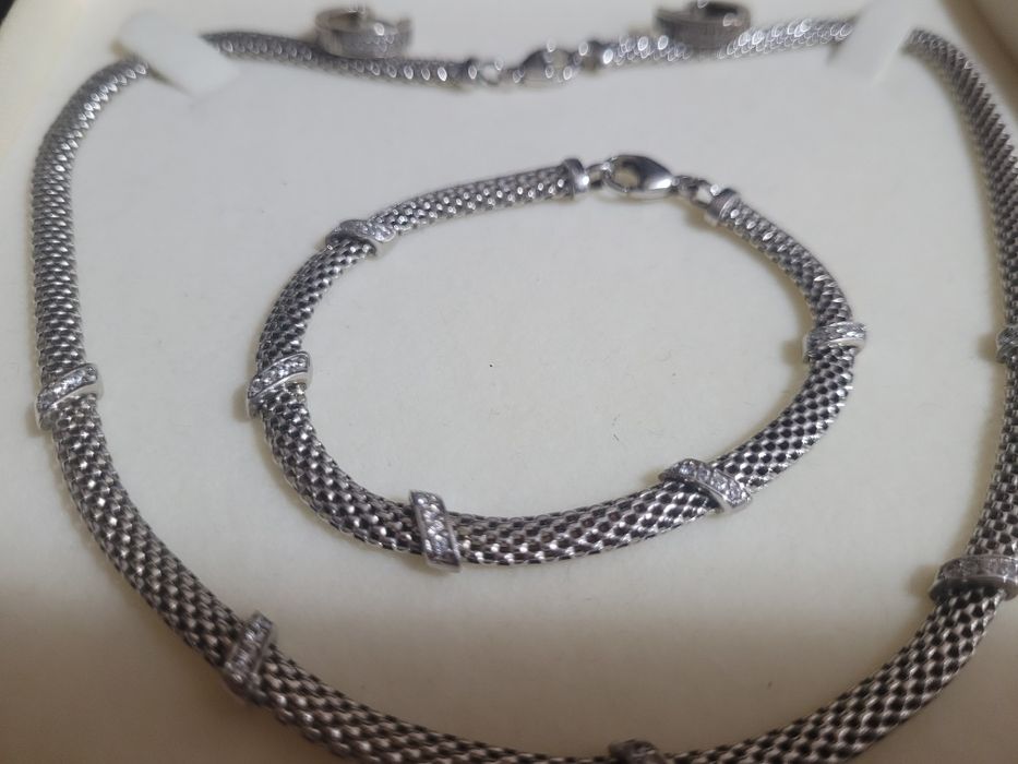 Zestaw srebrny 925 apart bransoletka kolia kolczyki