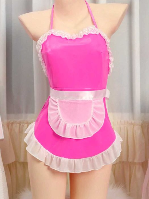 Sexy strój kostium pokojówki służącej ze skóry PU