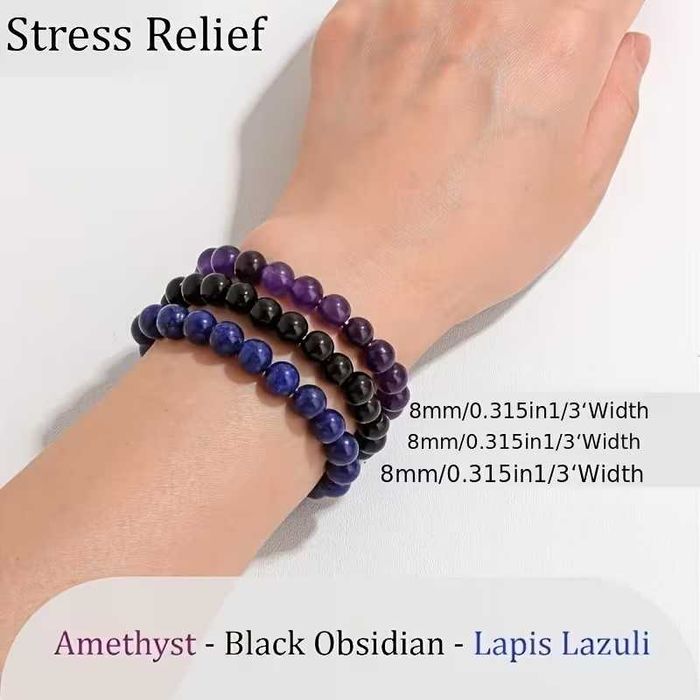 Zestaw 3 Bransoletek Potrójna Ochrona – Ametyst, Obsydian, Lazuryt