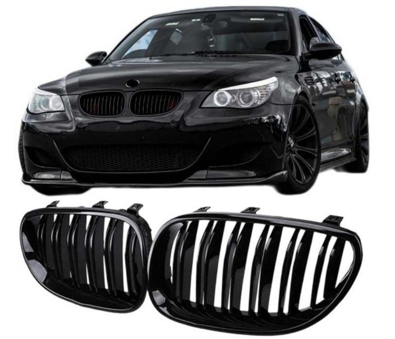 BMW E60 E61 Nerki Przedniego Zderzaka Grill Czarny Połysk