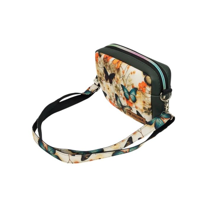 Mini Torebka Box z Ekoskóry z Motywem Motyli i Polnych Kwiatów