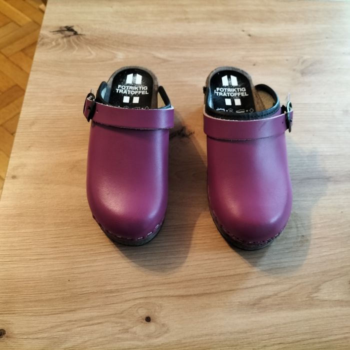 Chodaki drewniaki buty roz 30 fioletowe skóra naturalna