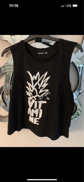 Bershka czarny top bokserka bluzka na ramiączkach  r. S/M