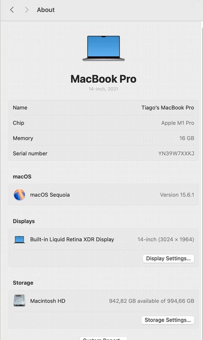 Apple M1 Pro 2021 - 14inch 1TB 16GB