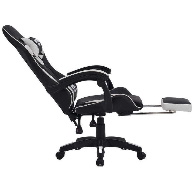 Fotel Gamingowy Espace Black/White - Idealny dla gracza, z podnóżkiem