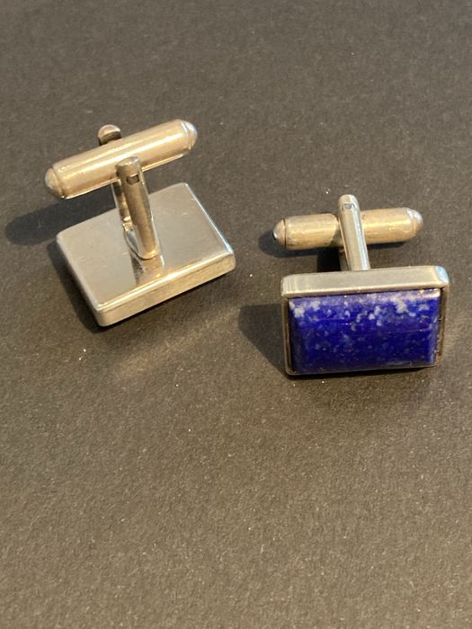 Srebrne spinki do mankietów z lapis lazuli