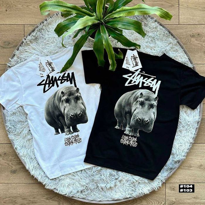 Спортивна Футболка Stussy Hippo // Большой Принт Майка Стусси Бегемот // Черная - Белая