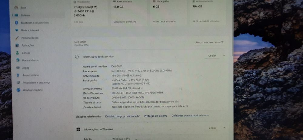 Pç Dell LowGamer 7ªG| i5 ou i7 |16G|NVMe256+HDD500|RTX3050-6G|5G+BT|W11