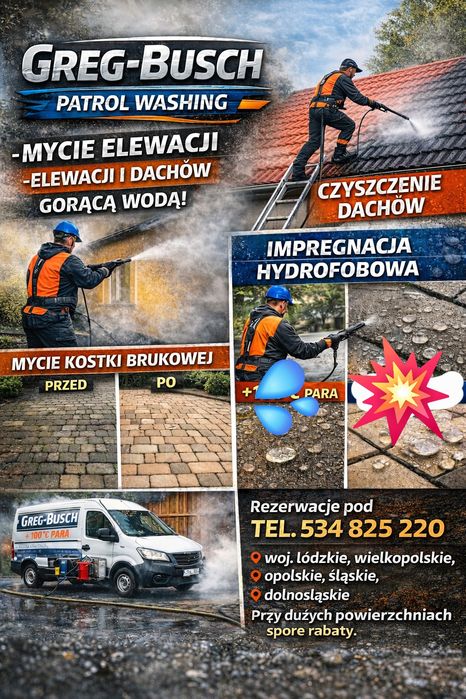 Mycie kostki brukowej elewacji dachów Greg-Busch Patrol Washing